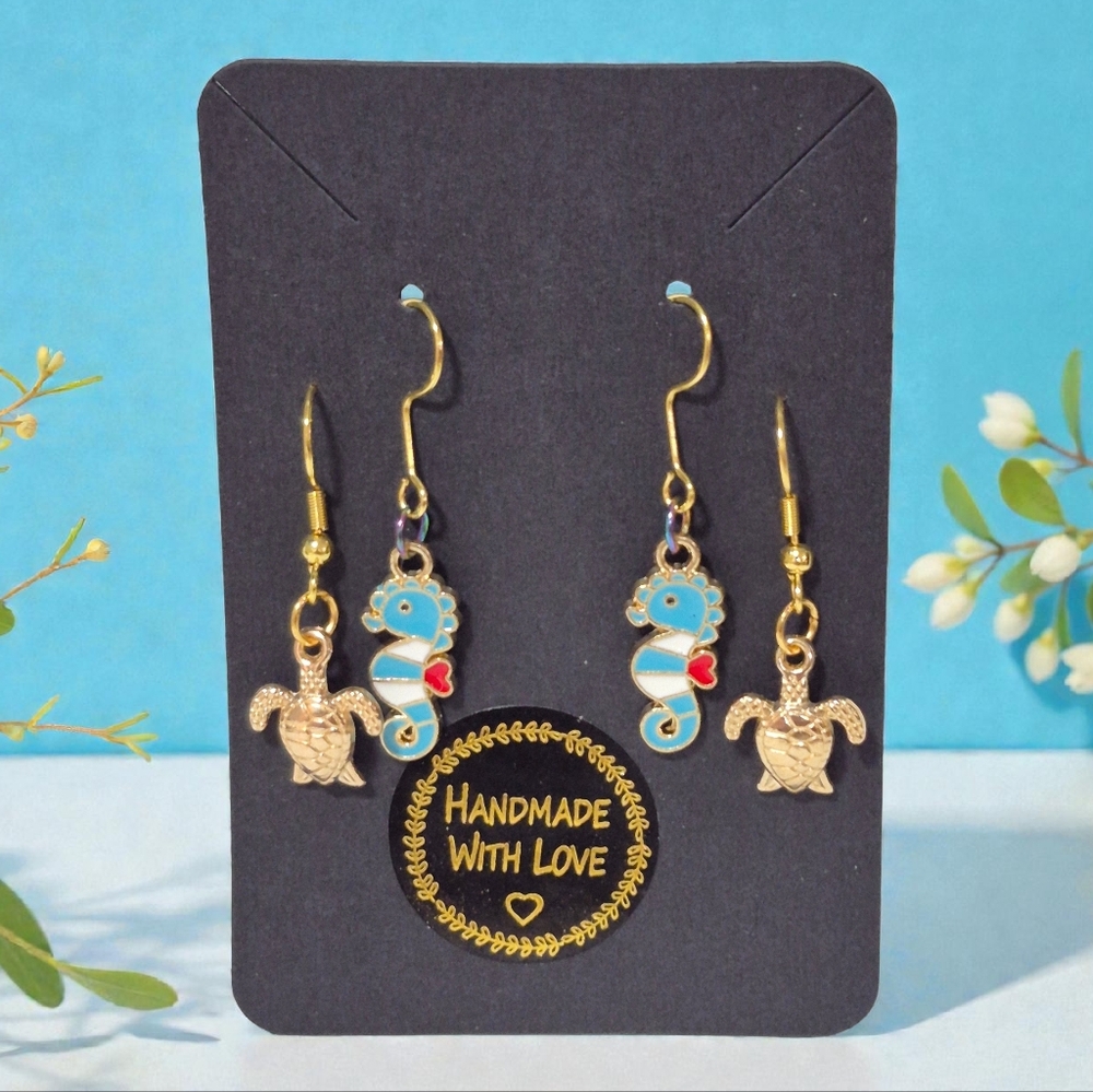 Handcrafted Ocean Themed Set Of Two Dangle Earrings